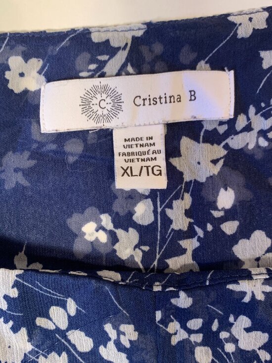 Cristina B Blue Floral Sleeveless Blouse XL Sheer Layered Boho Tank Top - Picture 3 of 8